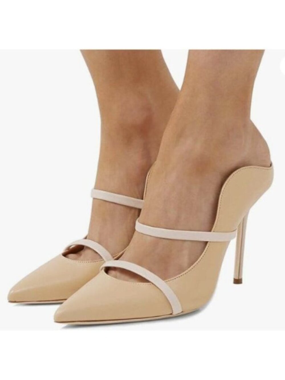 FSJ Women Pointy Toe Mules Sandals High Heels Pumps Double Straps Slide Nude